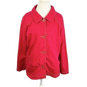 Denim & Co Red Button Jacket Large Buttons Pockets Cotton Stretch Size XL